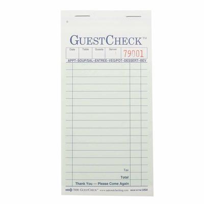 National Checking Company A7000 Guest Check - 2 Parts Booked, 2 Lines, Green