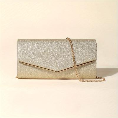 TEMU Women's Glitter Evening Clutch Bag, Elegant Sparkle Polyester Purse With Magnetic Closure And Polyester Lining For - Chic Crossbody Shoulder Bag