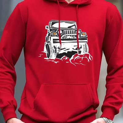 TEMU Men's Off-road Vehicle Print Hoodie - Casual & Stylish Drawstring Pullover With Kangaroo Pocket, Polyester Blend, Perfect For Fall/winter