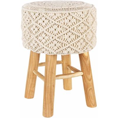 Anticala 20"H x 14"W x 14"D Stool Cotton Light Beige/Beige/Wood/Camel/Dark Red Ottoman - Boutique Rugs