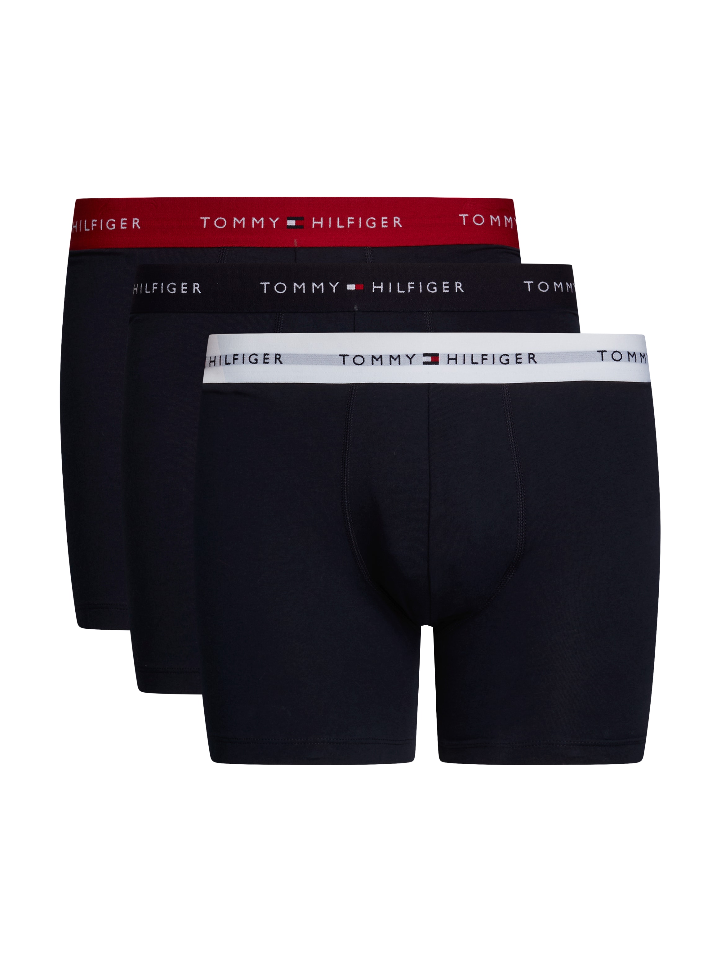 Boxershorts "3P BOXER BRIEF WB", Herren, Gr. M (50), 3 Stk., bunt (primary rot, weiß, desert sky), Jersey, Obermaterial: 95% Baumwolle, 5% Elasthan, TOMMY HILFIGER UNDERWEAR, kontrastfarbene Details, körpernah, Unterhosen, mit kontrastfarbenem Logobund