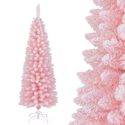 Costway Snow Flocked 5 FT Artificial Pink Xmas Tree with 328 Branch Tips