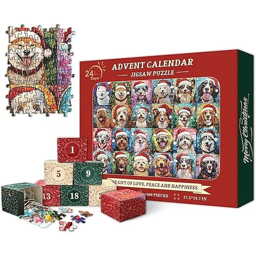 Weihnachts-Adventskalender 2024, Hund/Katze, 1000-teiliges Puzzle, 24-Tage-Countdown-Kalender, Weihnachtsgeschenk, lustige Hunde-Ferienpuzzles, Feiertagspuzzles für Hunde-/Katzenliebhaber