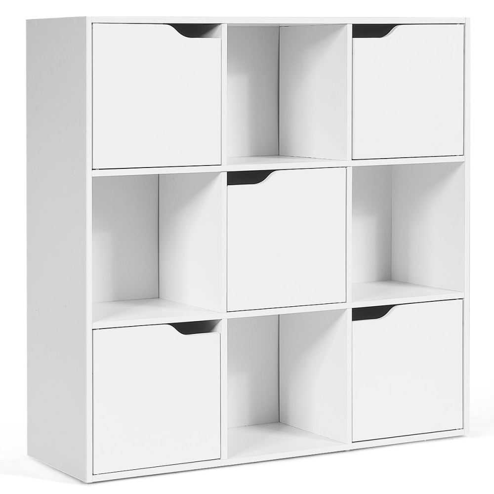 Bibliothèque étagère de rangement 9 cases 5 porte blanc 90x29x90cm