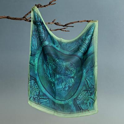 'Artisan-Made Classic Sphinx-Themed Green Silk Chiffon Scarf'