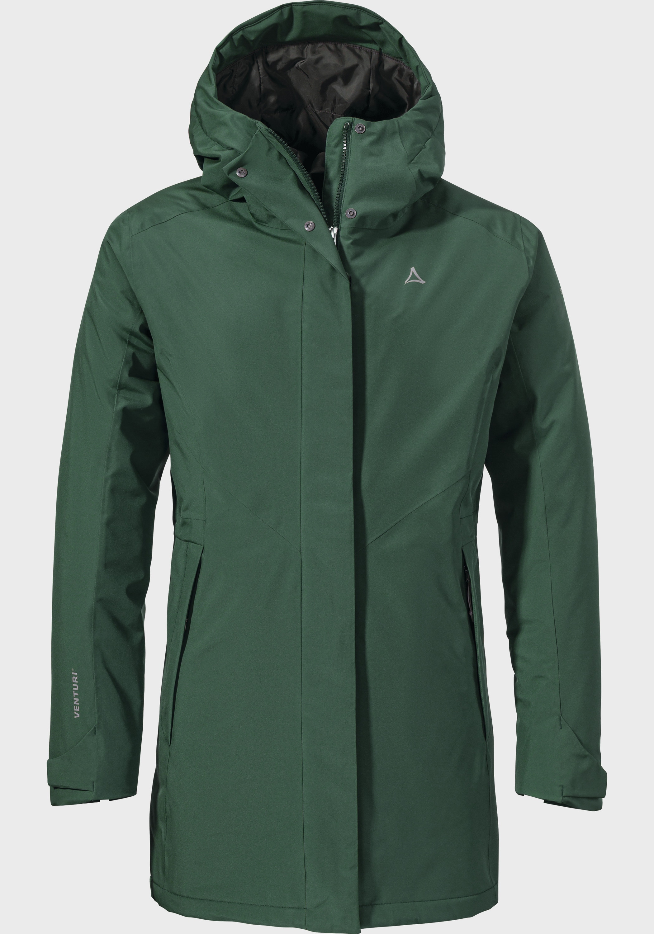 Parka SCHÖFFEL "Hiking Parka Style Froda WMS", Damen, Gr. 36, grün (6965, grün), Oberstoff: Aussenseite: 100% Polyester; (Membran: Polyester); Futter: 100% Polyester; Wattierung: 100% Polyester, regular fit, hoch geschlossener Ausschnitt, Jacken Parka