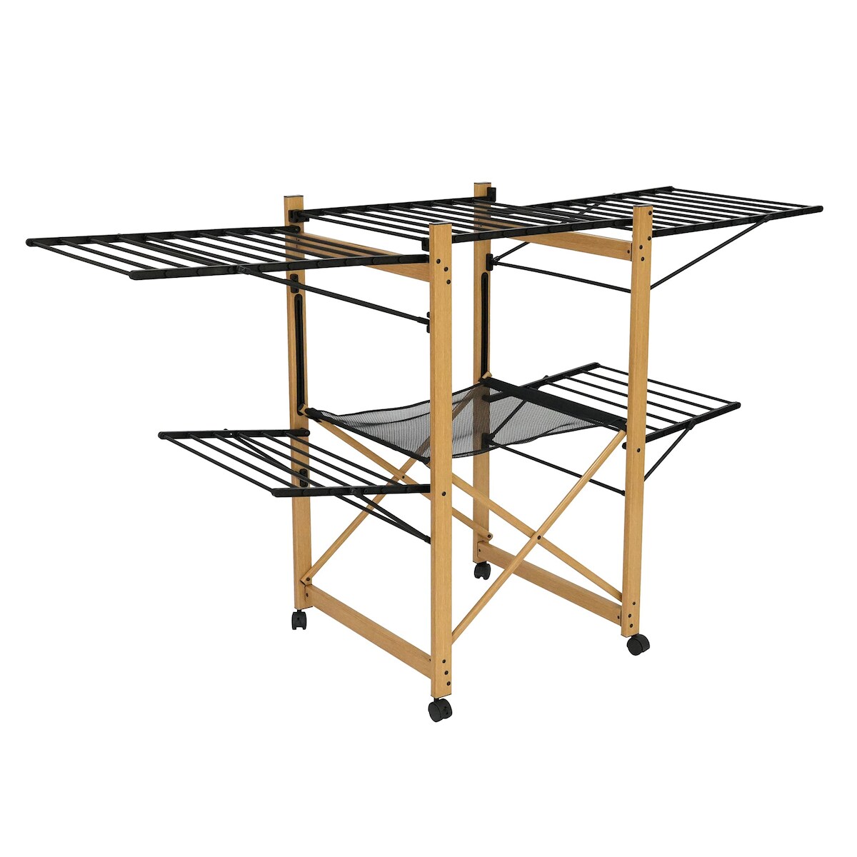Kitchen Move Wäscheständer mit Rollen USHUAIA schwarz 28M Aluminium holzfarben Image