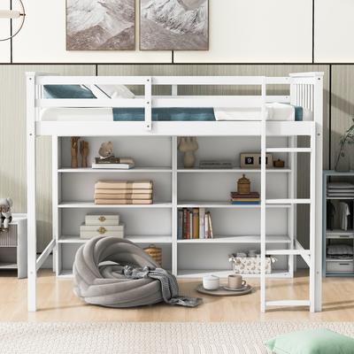 Multi-functional Loft Bed with Large Wall Storage Frame Underneath