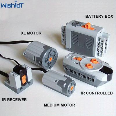 TEMU 5pcs Power Functions Motor Set With M 8883, Xl 8882 Motors, 8881 Aa Battery Box, Ir Remote Control Receiver For Robotics And Engineering Moc - Compatible With Construction And Models, For 14+