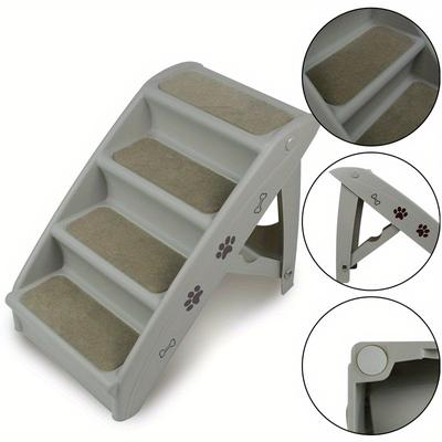 TEMU Foldable Pet Stairs For Dogs And Cats - , 50 Cm High, Grey/brown, With Non-slip Mat And Support Bar, Dog Ramp For Pets Up To 75 Kg Image