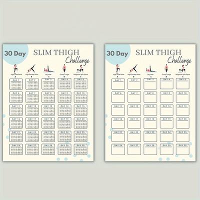 TEMU 30 Day Challenge Workout Posters - Set Of 2, 8x10 Inch Body Toning Leg Exercises Flip Charts - Fitness Planner For Thigh Slimming & Muscle Building - Unframed Paper Exercise Tracking Sheets