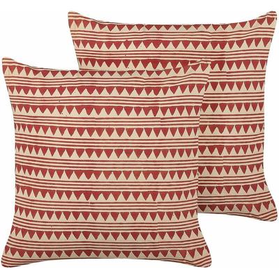 Dekokissen 2er Set Rot und Beige Baumwolle 45 x 45 cm Bezug mit Füllung Reißverschluss Image