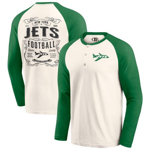 Creme/Grünes New York Jets Raglan Henley Langarm-T-Shirt für Herren aus der Darius Rucker Collection von Fanatics