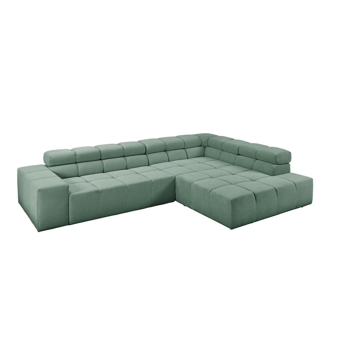 KAWOLA Sofa NEVADA Ecksofa Feincord grün mit motorischem Sitzvorzug Recamiere rechts Image