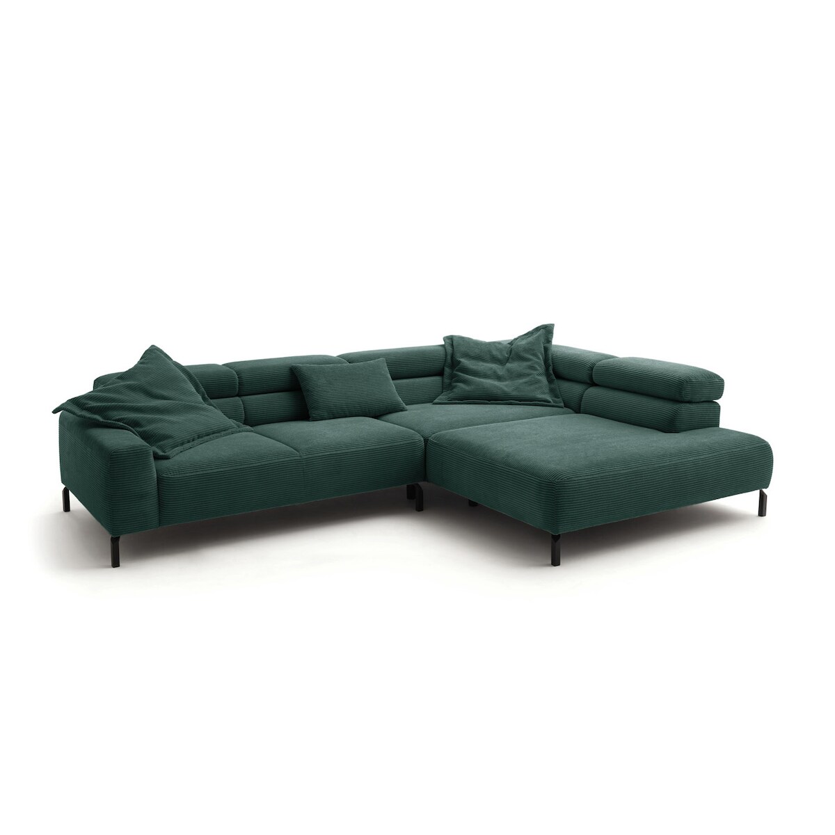 KAWOLA Sofa DELIA Ecksofa XL Cord smaragd mit motorischem Sitzvorzug Recamiere rechts Image