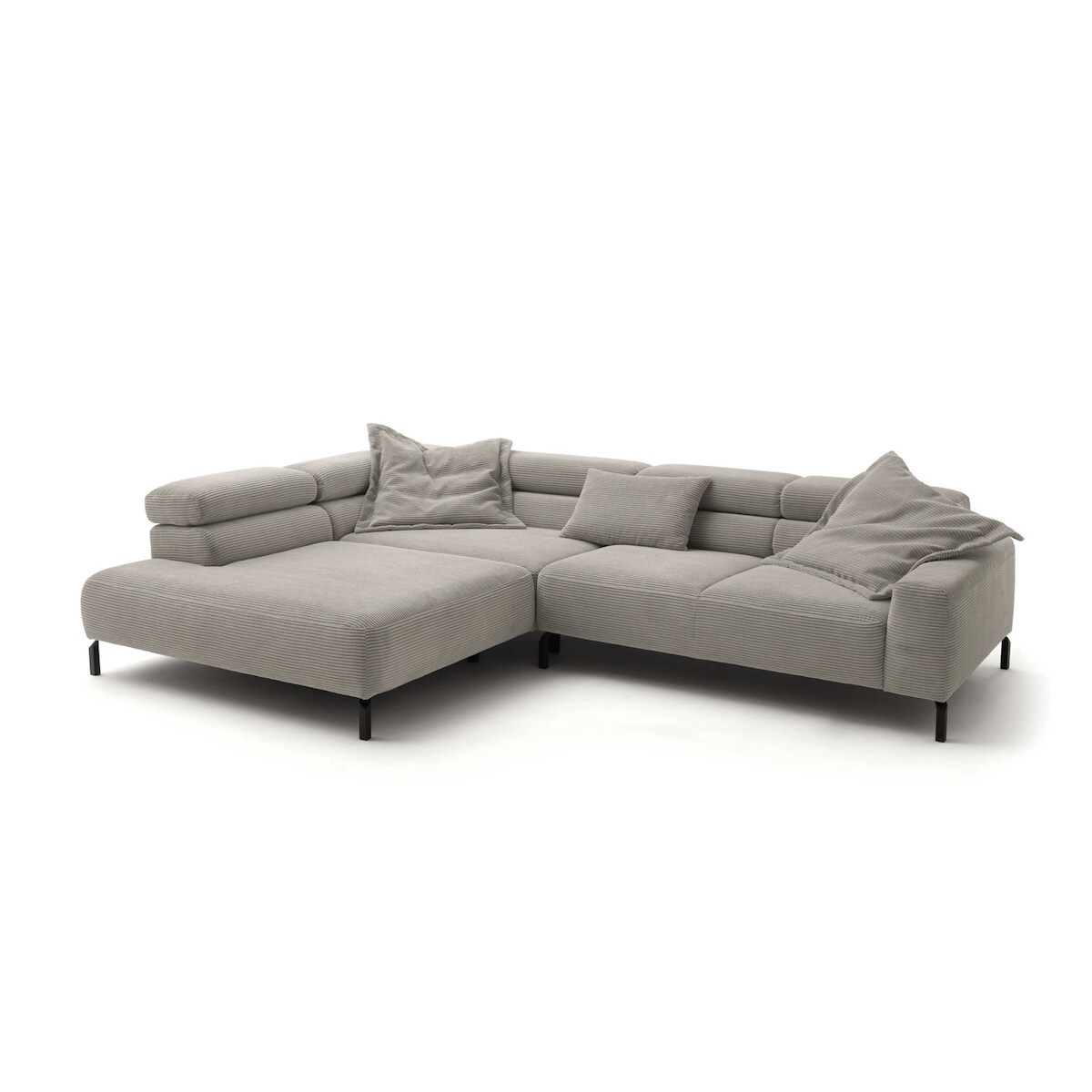 KAWOLA Sofa DELIA Ecksofa XL Cord steingrau mit motorischem Sitzvorzug Recamiere links Image