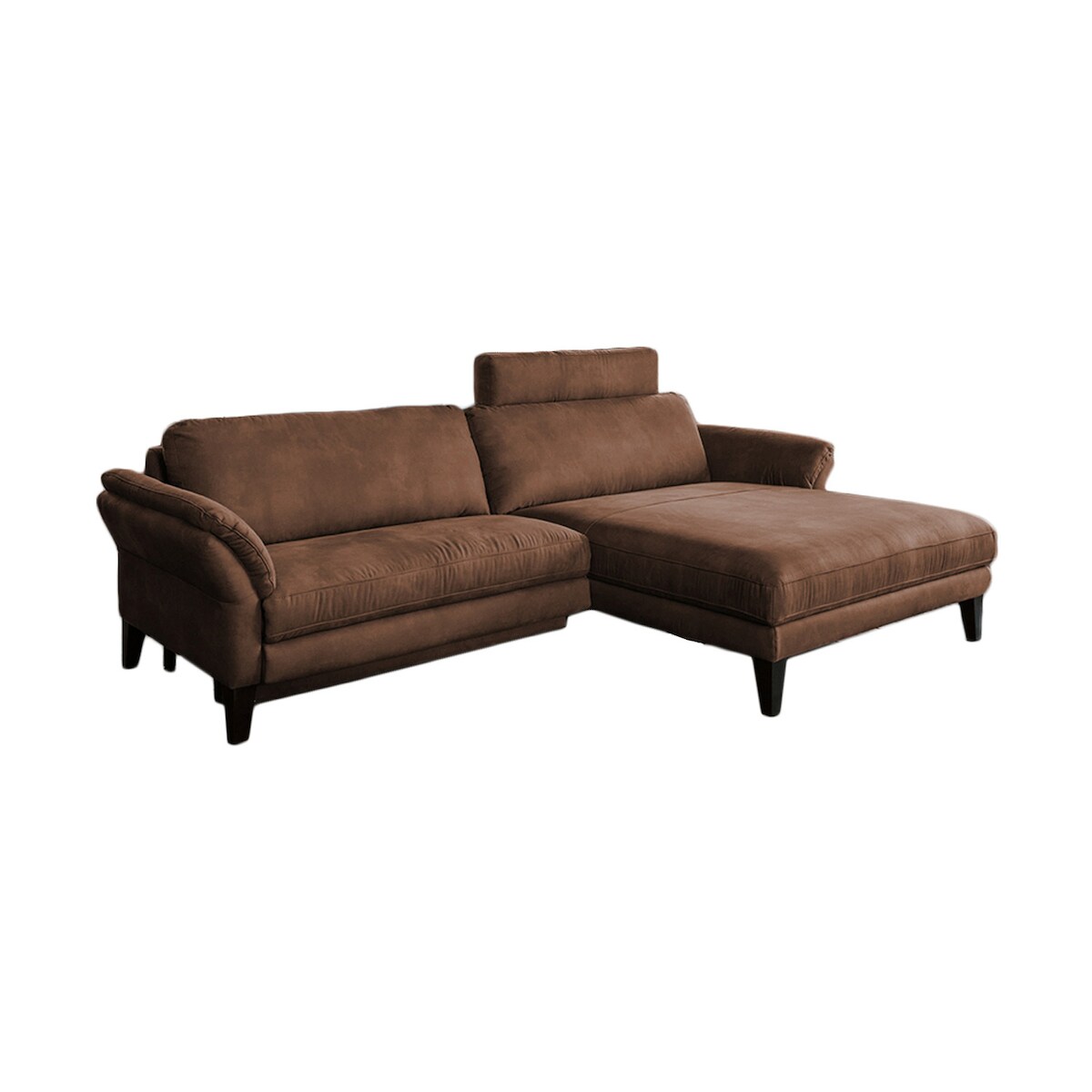 KAWOLA Sofa MALTA Ecksofa Stoff braun mit Kopfstütze Recamiere rechts Image