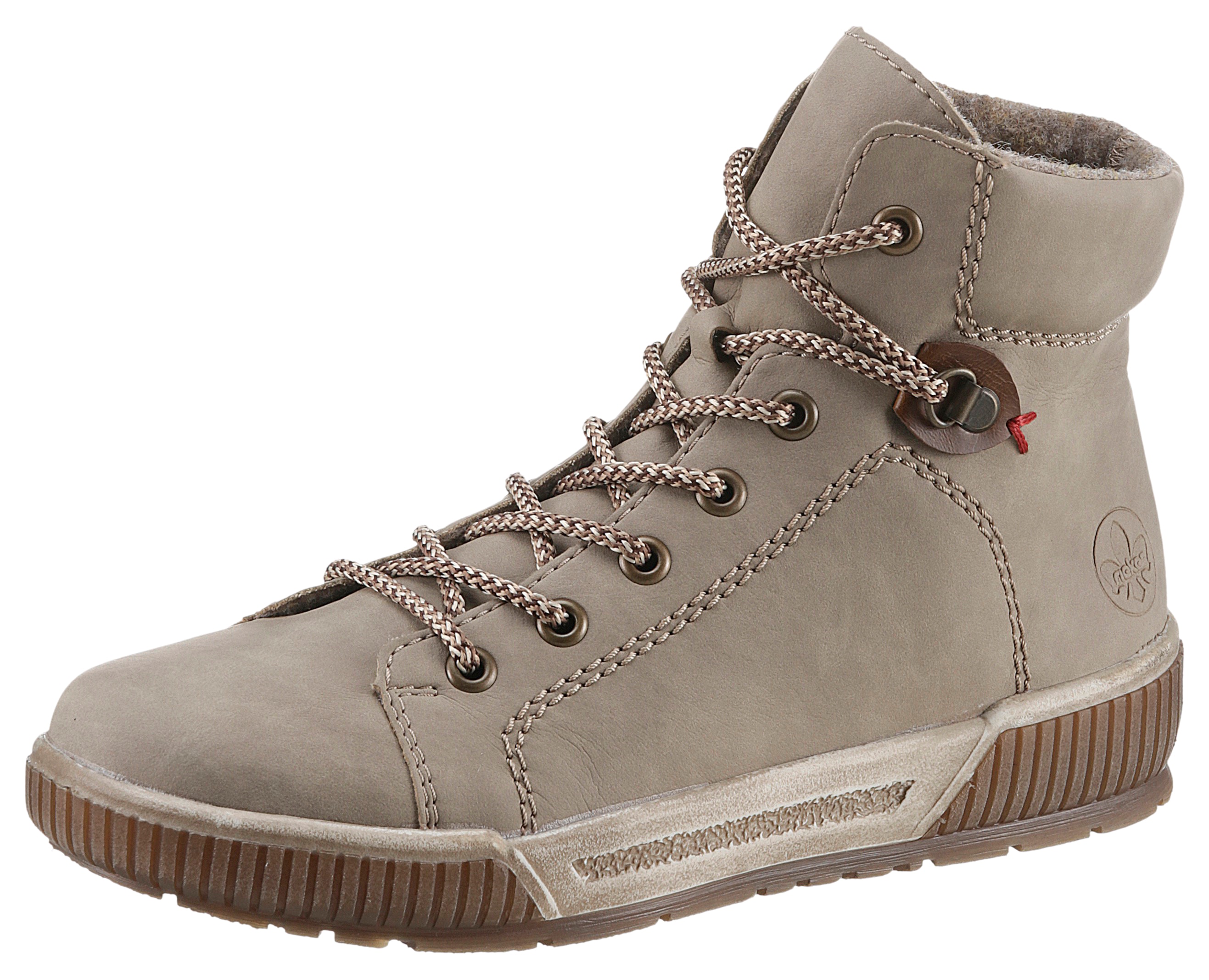Schnürboots RIEKER, Damen, Gr. 36, grau (beige), Lederimitat, Schuhe Schnürboots, mit herausnehmbarer SoftFoam-Einlegesohle