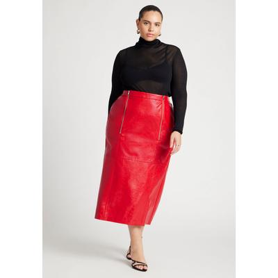 Plus Size Women's Patent Leather Skirt With Zipper Detail by ELOQUII in Black Onyx (Size 30)