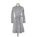 J. by J.Crew Casual Dress - Shirtdress Tie Neck Long Sleeve: Gray Checkered/Gingham Dresses - Women's Size 2