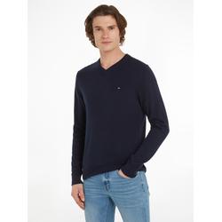 V-Ausschnitt-Pullover TOMMY HILFIGER "PIMA ORG CTN CASHMERE V NECK", Herren, Gr. XXL, blau (desert sky), Obermaterial: 92% Baumwolle, 8% Kaschmir, casual, V-Ausschnitt, Langarm, Pullover