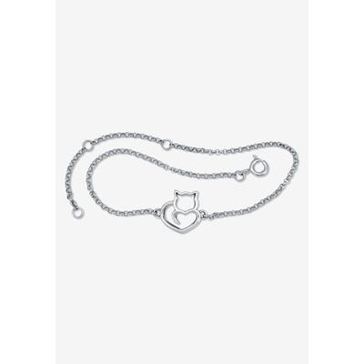 Women's Sterling Silver Cat Charm Bracelet 7.5 Inch Length by PalmBeach Jewelry in Silver