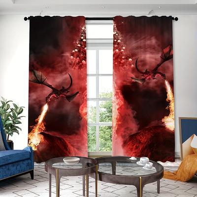 TEMU 2pcs, Dragon Printed Curtains, Rod Pocket Curtain, Suitable For Restaurants, Public Places, Living Rooms, Bedrooms, Offices, Study Rooms, Home Decoration