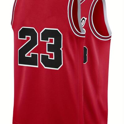 TEMU Men's Red Basketball Suit # 23 Classic Retro Embroidered Letter Sleeveless Sweatwicking And Breathable Tank Top Basketball Suit