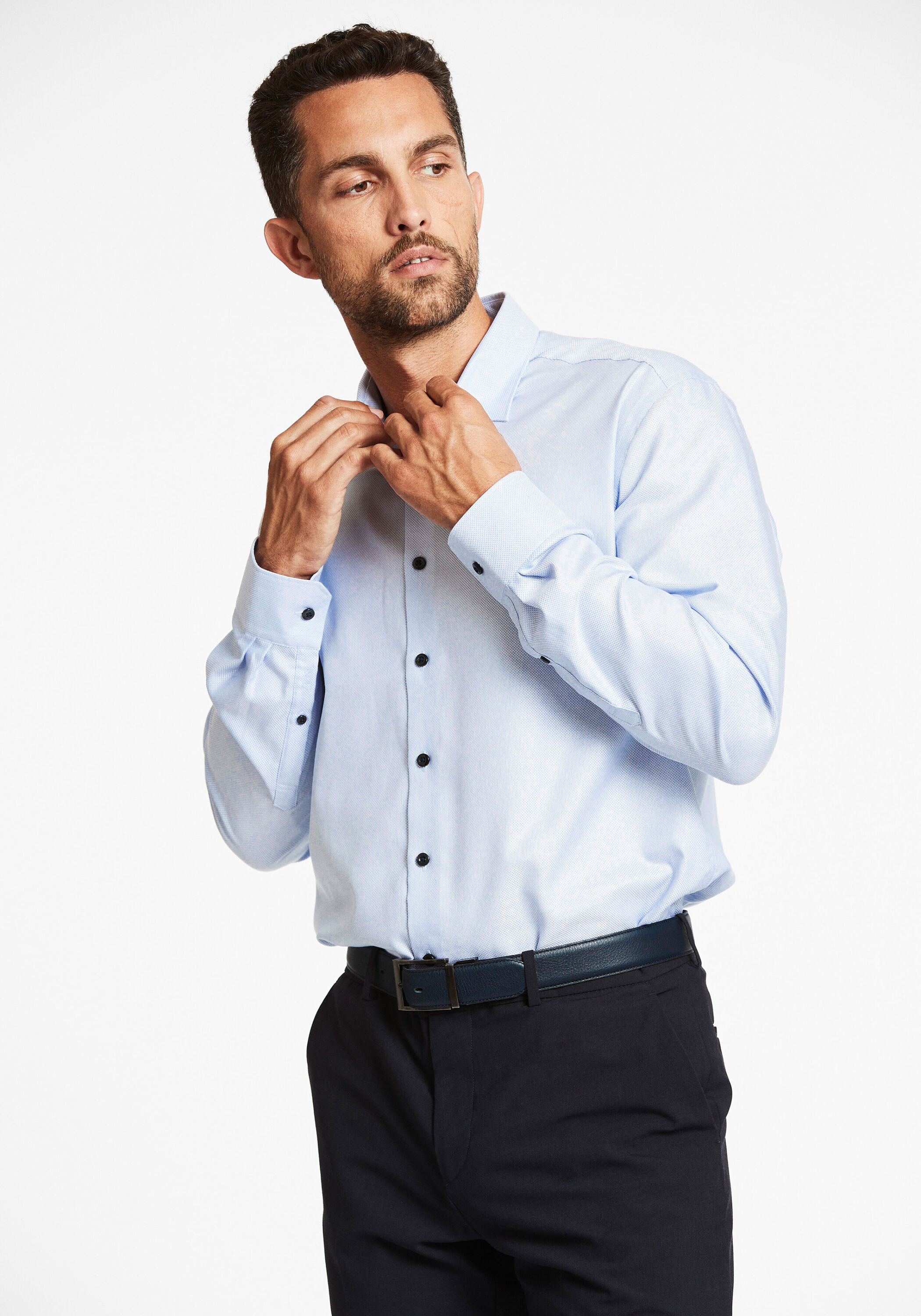 Businesshemd LINDBERGH "Lindbergh Business-Casual-Hemd", Herren, Gr. M, Normalgrößen, blau (light blau), Obermaterial: 100% Baumwolle, Hemden