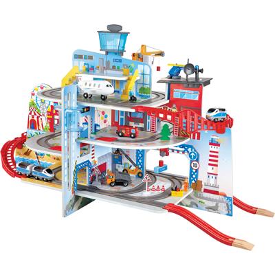 Spielzeug-Eisenbahn HAPE "Mega City Eisenbahn", bunt, Spielzeugfahrzeuge, KinderB:114,5cm H:65,4cm, Holz, Kunststoff, Metall, B:114,5cm H:65,4cm