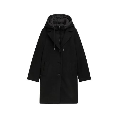 TOM TAILOR Damen 2-in-1 Look Wintermantel, schwarz, Uni, Gr. M