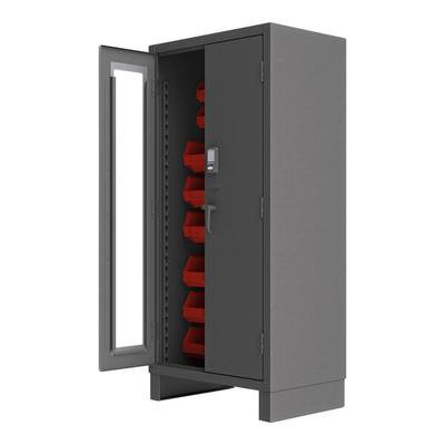Durham Mfg 36" x 24" x 78" 14 Gauge Steel Access Control Storage Cabinet with CompX Electronic Lock and 30 Red Storage Bins 3702CXC-30B-1795