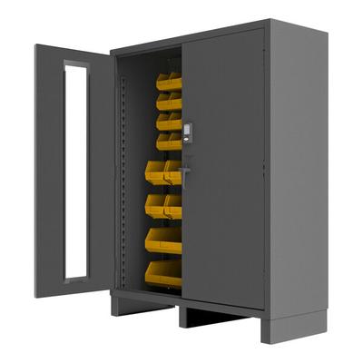 Durham Mfg 60" x 24" x 78" 14 Gauge Steel Access Control Storage Cabinet with CompX Electronic Lock and 54 Yellow Storage Bins 3704CXC-54B-95