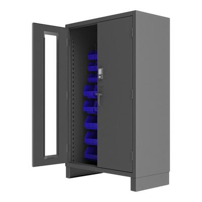Durham Mfg 48" x 24" x 78" 14 Gauge Steel Access Control Storage Cabinet with CompX Electronic Lock and 42 Blue Storage Bins 3703CXC-42B-5295