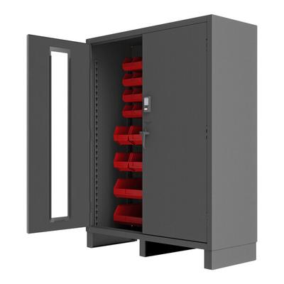 Durham Mfg 60" x 24" x 78" 14 Gauge Steel Access Control Storage Cabinet with CompX Electronic Lock and 54 Red Storage Bins 3704CXC-54B-1795