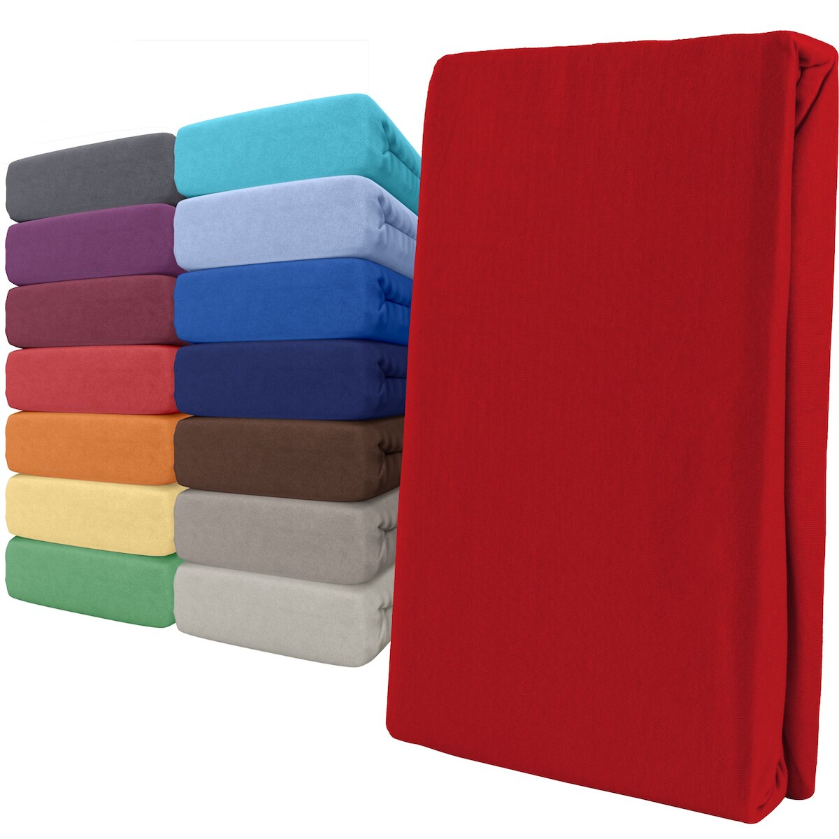 Spannbettlaken Jersey 100% Baumwolle 140-160x200 cm Rot 2er Pack Image