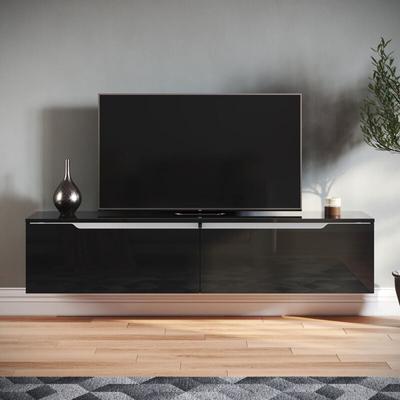 Tv Board Möbel Hängend tv Schrank Board mit 2 Klapptüren Schwarz Hochglanz 140x35x30cm mit Image