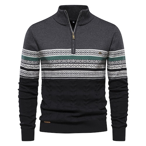 Neue herbst hochwertige reißverschlussanhänger männer warme winter baumwollpullover für männer ethnische muster lässig herren pullover Image