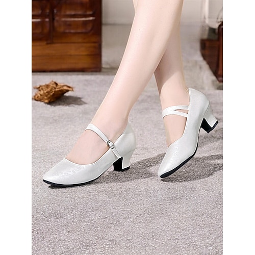 Grüne Mary-Jane-Tanzschuhe im Vintage-Stil für Damen mit Jacquard-Blumenmuster und Blockabsatz, perfekt für Standard-, lateinamerikanische und formelle Tanzveranstaltungen Image