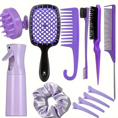 12-teiliges komplettes Haar-Styling-Kamm-Set – vielseitiges Entwirren Toupierkämme, Kanten Rattenschwanzbürsten, Kopfhautmassagegerät, Sprühflasche – ideal für alle Haartypen Täglicher Gebrauch