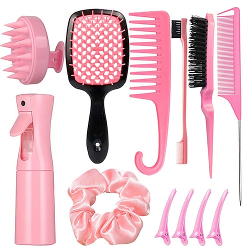 12-teiliges komplettes Haar-Styling-Kamm-Set – vielseitiges Entwirren Toupierkämme, Kanten Rattenschwanzbürsten, Kopfhautmassagegerät, Sprühflasche – ideal für alle Haartypen Täglicher Gebrauch Image