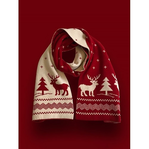 Weihnachtsschal für Damen mit Rentier- und Baummuster in Rot und Weiß, gemütliches Winteraccessoire für Feiertage Image