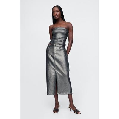 Gap Womens Silver Foil Midi Skirt - Silver