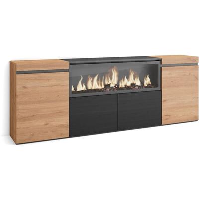 Sideboard, Highboard, Kommode, Komodenschrank, 210, 4 Türen, Elektrokamin xxl, Moderner Stil, Eiche Image