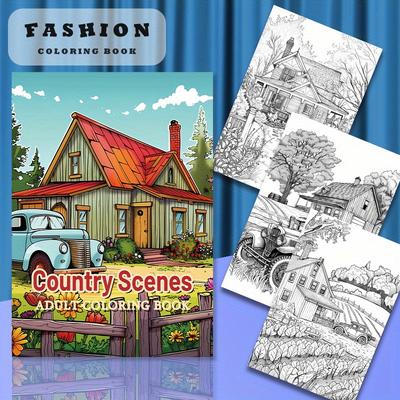 TEMU Adult Coloring Book: Country Scenes - 22 Pages Of Paper Art For Relaxation And