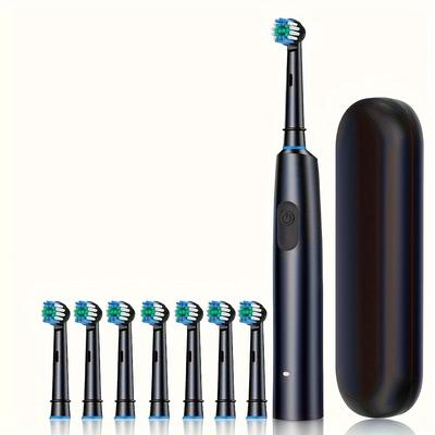 TEMU 1 Round Rotating Electric Toothbrush, 8 Brush Heads, Travel Case Included, Ucb-c Charging, 5 , Cleaning Mode - A Must-have Gift For Home And Travel