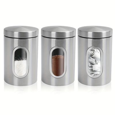 TEMU Set Of 3 Tea Coffee Sugar Canisters Storage Jars Kitchen Containers Pots Silver