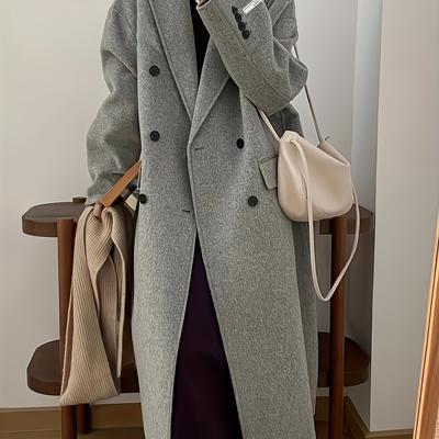 TEMU Double-breasted Lapel Collar Overcoat, Elegant Long Sleeve Mid-length Outerwear For Fall & Winter, Women's Clothing