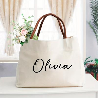 TEMU Personalized Bridesmaid Canvas Tote - Custom Name Wedding Handbag, Perfect For Bachelorette Parties & Travel, Ideal Holiday Gift For /christmas/thanksgiving