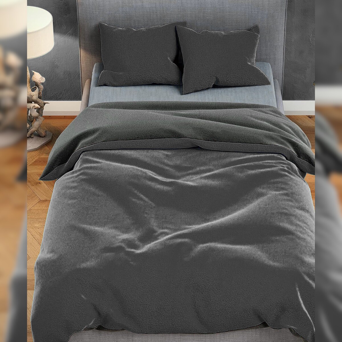 Leonado Vicenti Teddyplüsch Winter Bettwäsche Schwarz Anthrazit 200x200 cm Uni Image